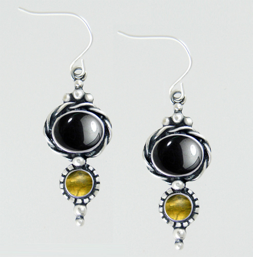 Sterling Silver Drop Dangle Earrings With Hematite And Citrine